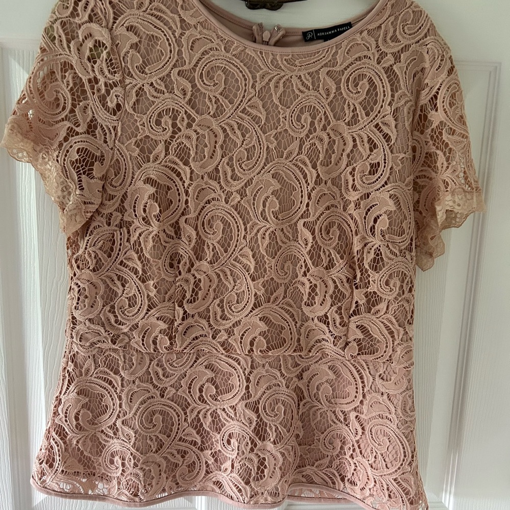 Adrianna Papell Blush Lace Blouse